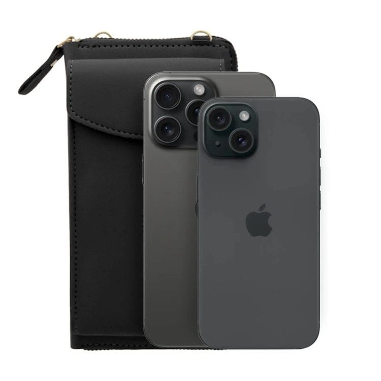 torebka do iphone, ze smyczą i portfelem, czarna