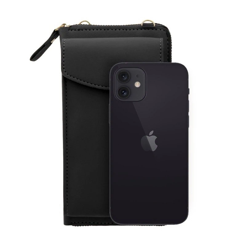 torebka do iphone, ze smyczą i portfelem, czarna