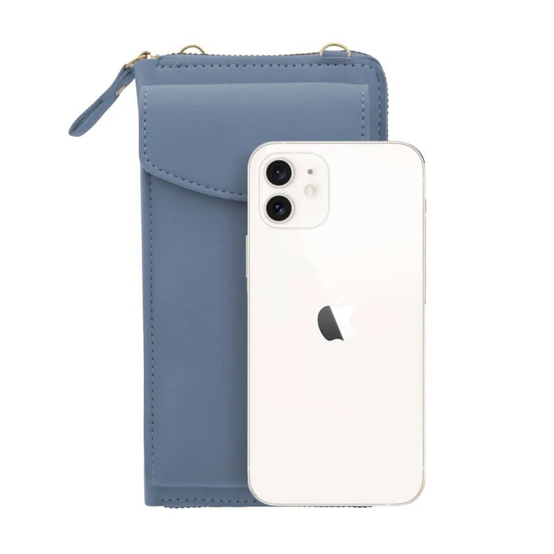 torebka do iphone, ze smyczą i portfelem, niebieska