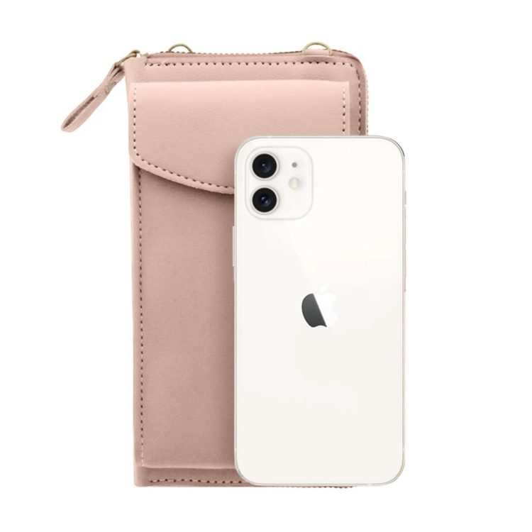 torebka do iphone, ze smyczą i portfelem, różowa