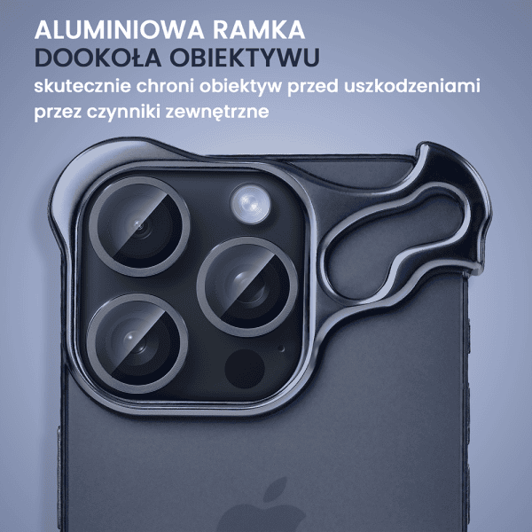 bumper do iphone 15 pro max, bumper set, metalowa osłona rogów oraz aparatu, granatowe