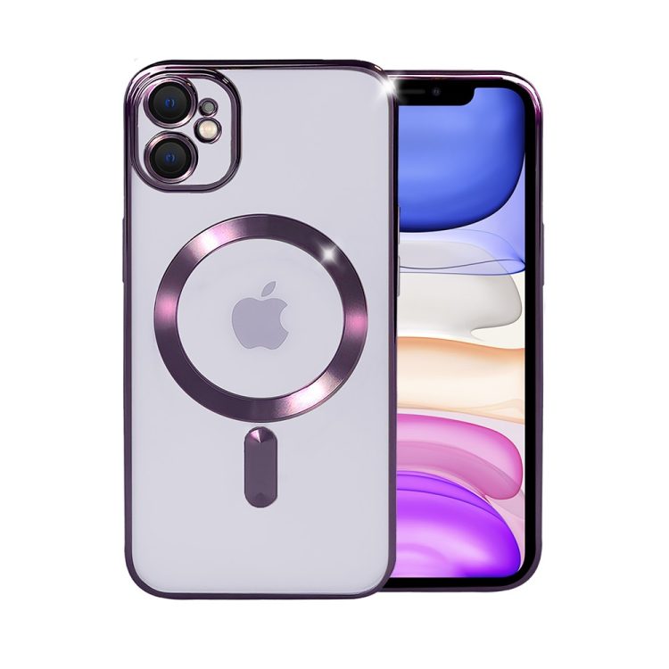 etui do iphone 11 magsafe luxury protect przeźroczyste, hybrydowa ochrona kamery, purpurowe