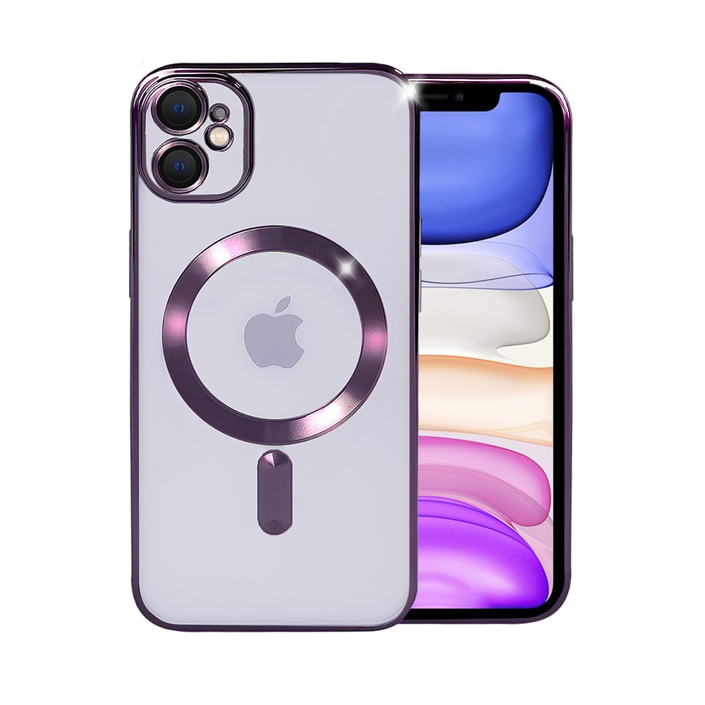 etui do iphone 11 magsafe luxury protect przeźroczyste, hybrydowa ochrona kamery, purpurowe