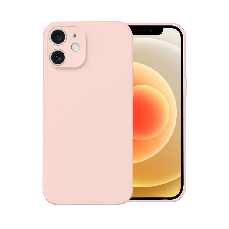 etui do iphone 12 silikonowe z mikrofibrą soft touch z osłoną na aparat, pudrowy róż