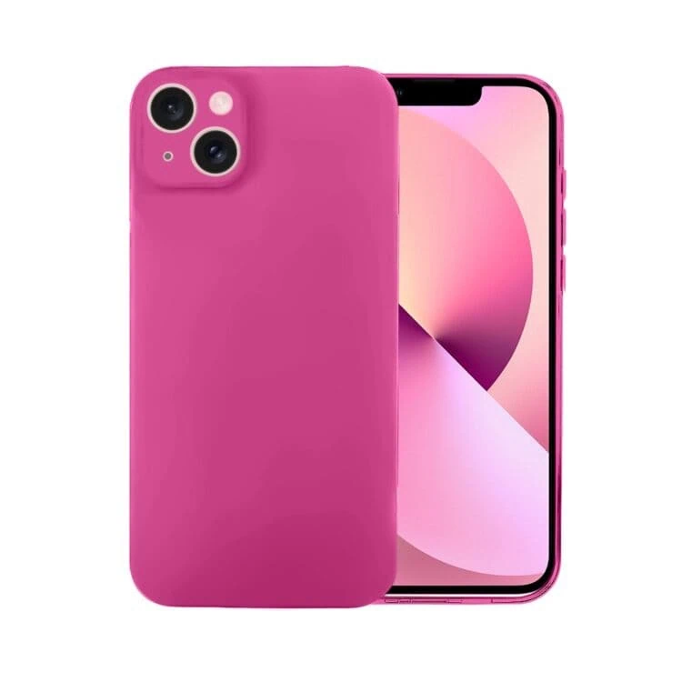 Etui do iPhone 13 silikonowe z mikrofibrą soft touch z osłoną na aparat, malinowe (2)