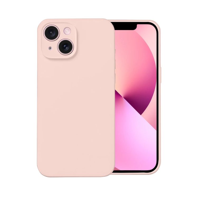 etui do iphone 13 silikonowe z mikrofibrą soft touch z osłoną na aparat, pudrowy róż