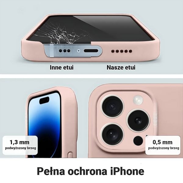 etui do iphone 14 pro silikonowe z mikrofibrą soft touch z osłoną na aparat, pudrowy róż