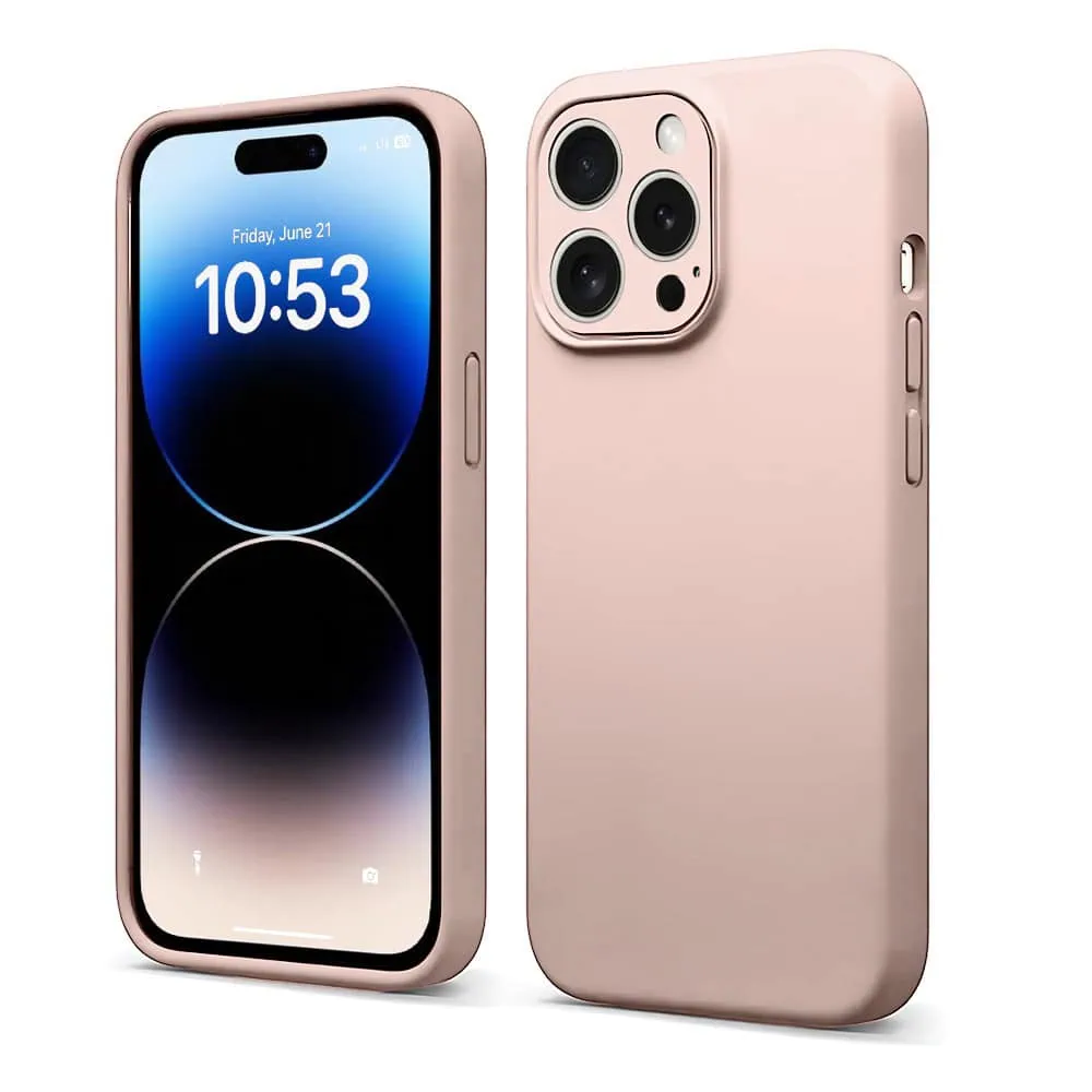 etui do iphone 14 pro silikonowe z mikrofibrą soft touch z osłoną na aparat, pudrowy róż