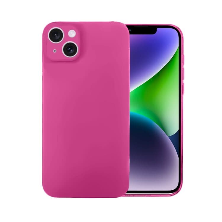 Różowe etui na smartfona z podwójnym aparatem.