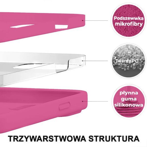 Trójwarstwowy, różowy etui na telefon.