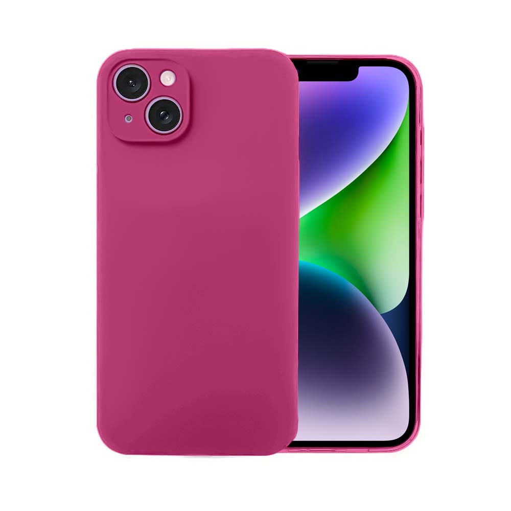 Etui do iPhone 14 silikonowe z mikrofibrą soft touch z osłoną na aparat, malinowe