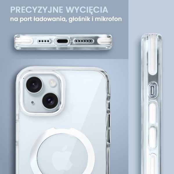 etui do iphone 15 pro max clear steel magsafe, z podstawką, przeźroczysty tył, czarna ramka