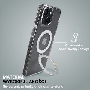 etui do iphone 15 clear steel magsafe, z podstawką, przeźroczysty tył, czarne