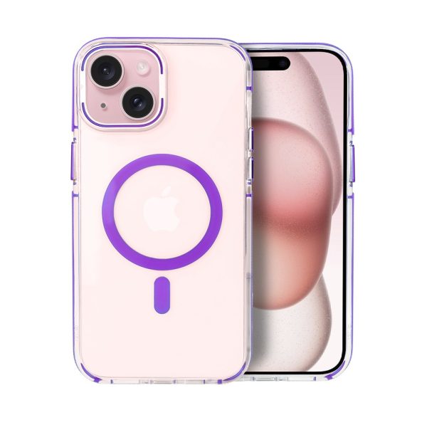 etui do iphone 15 color magsafe, twardy krystaliczny tył, z podstawką, purpurowe