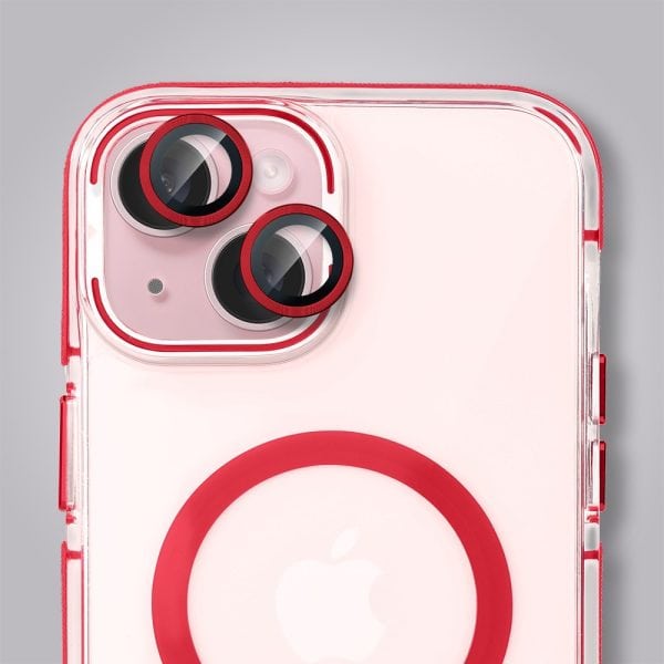 etui do iphone 15 hard color magsafe, twardy krystaliczny tył, z podstawką, czerwone