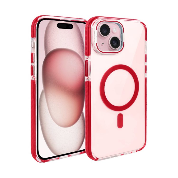 etui do iphone 15 hard color magsafe, twardy krystaliczny tył, z podstawką, czerwone