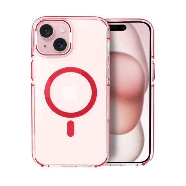 etui do iphone 15 hard color magsafe, twardy krystaliczny tył, z podstawką, czerwone