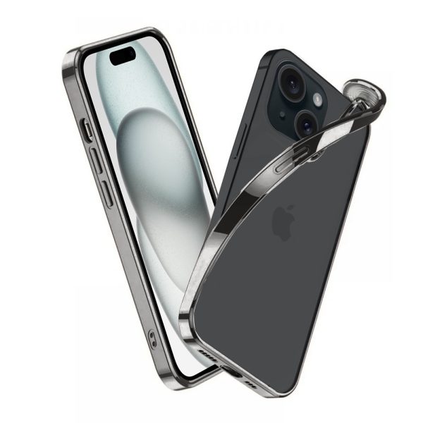 etui do iphone 15 jetech simple metallic gold przeźroczyste z ramką w kolorze czarnym