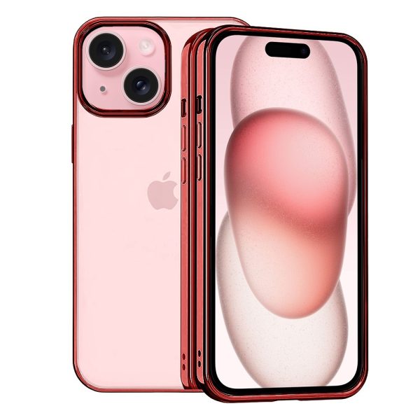 etui do iphone 15 jetech simple metallic gold przeźroczyste z ramką w kolorze czerwonym
