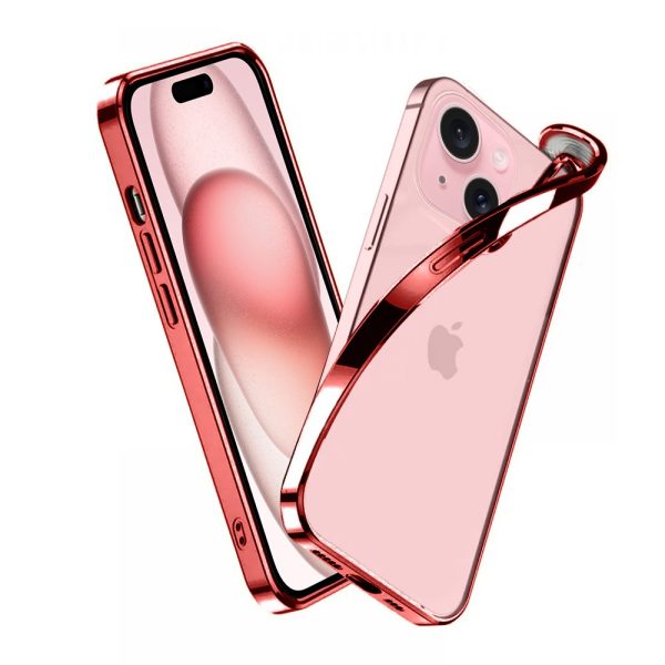 etui do iphone 15 jetech simple metallic gold przeźroczyste z ramką w kolorze czerwonym