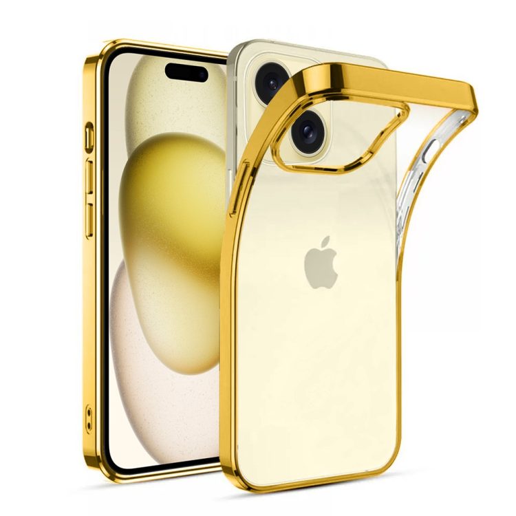 etui do iphone 15 jetech simple metallic gold przeźroczyste z ramką w kolorze złotym