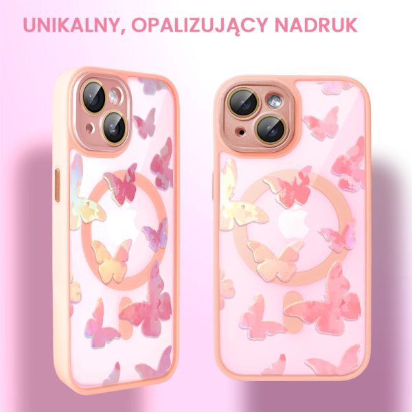etui do iphone 15 magsafe hybrid color cienkie z kolorową ramką i ochroną aparatu, kokardki, piaskowy róż (kopia)