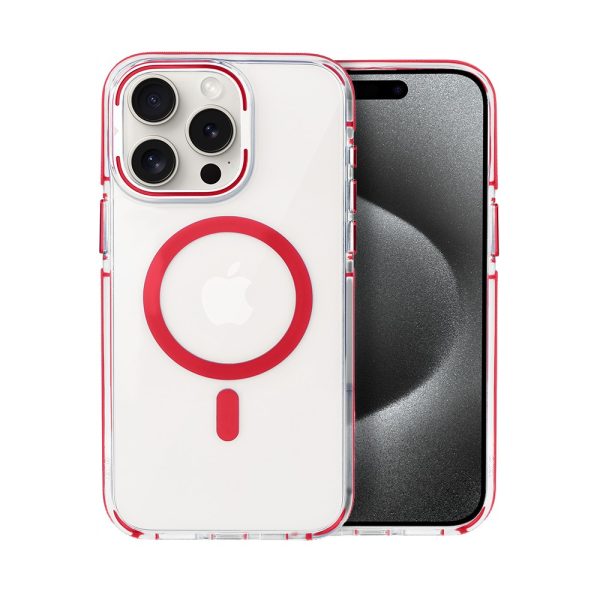 etui do iphone 15 pro hard color magsafe, twardy krystaliczny tył, z podstawką, czerwone