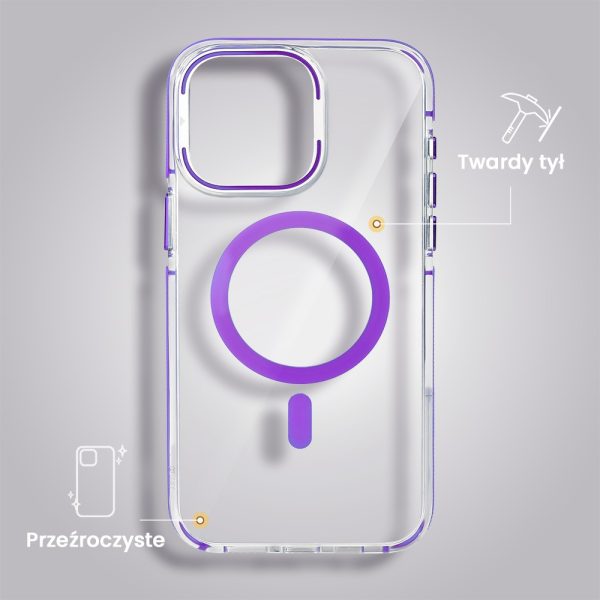 etui do iphone 15 pro max hard color magsafe,twardy krystaliczny tył, z podstawką, purpurowe