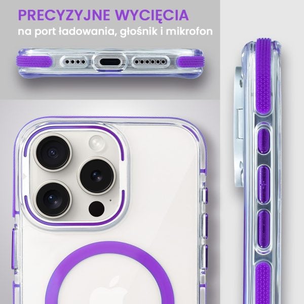 etui do iphone 15 pro max hard color magsafe,twardy krystaliczny tył, z podstawką, purpurowe
