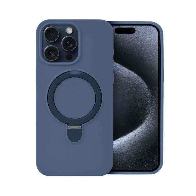 etui do iphone 15 pro soft silicone magsafe stand z podstawką, granatowe