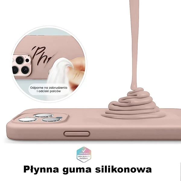 etui do iphone 15 pro silikonowe z mikrofibrą soft touch z osłoną na aparat, pudrowy róż