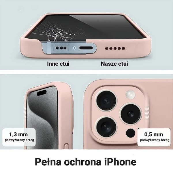 etui do iphone 15 pro silikonowe z mikrofibrą soft touch z osłoną na aparat, pudrowy róż
