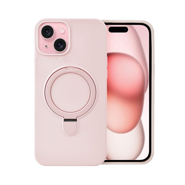 etui do iphone 15 soft silicone magsafe stand z podstawką, blady róż