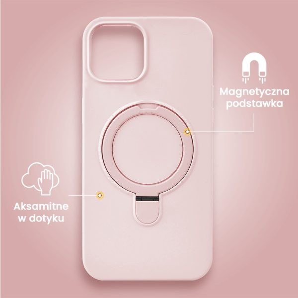 etui do iphone 15 soft silicone magsafe stand z podstawką, blady róż