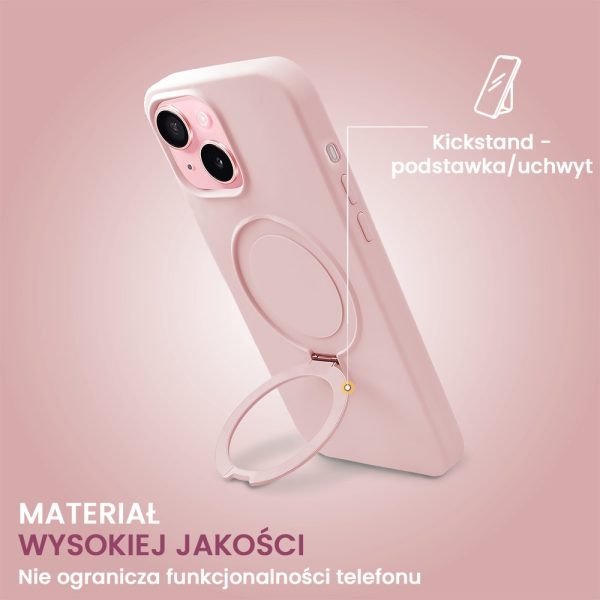 etui do iphone 15 soft silicone magsafe stand z podstawką, blady róż