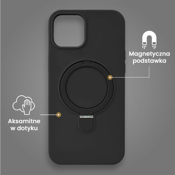 etui do iphone 15 soft silicone magsafe stand z podstawką, czarne