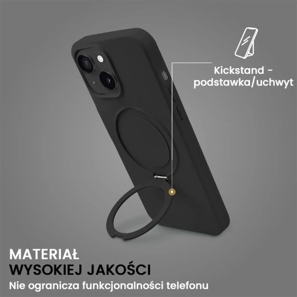 etui do iphone 15 soft silicone magsafe stand z podstawką, czarne