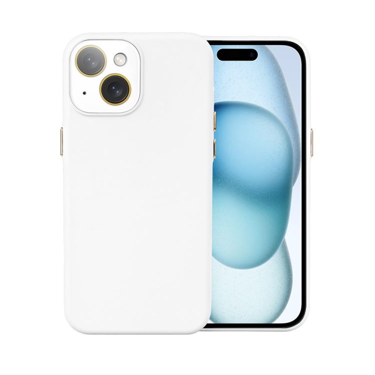 etui do iphone 15 soft silicone protect, z osłoną aparatu, białe