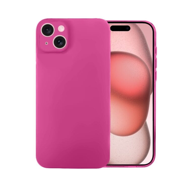 Etui do iPhone 15 silikonowe z mikrofibrą soft touch z osłoną na aparat, malinowe (2)
