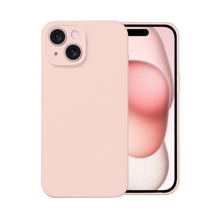 etui do iphone 15 silikonowe z mikrofibrą soft touch z osłoną na aparat, pudrowy róż