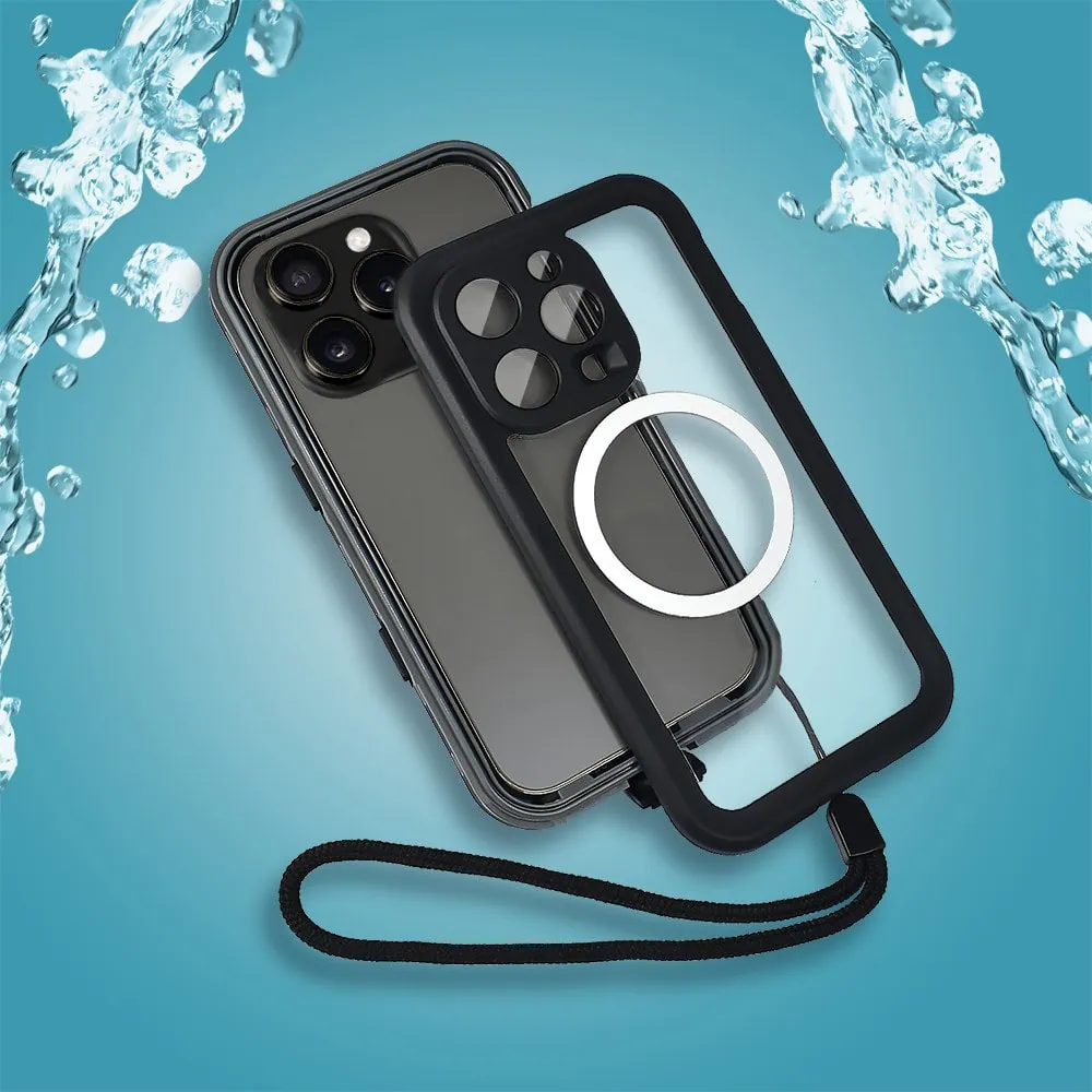 etui do iphone 16 pro max wodoodporne z magsafe, pancerne, przeźroczyste, czarne
