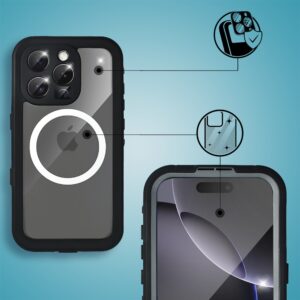 etui do iphone 16 pro max wodoodporne z magsafe, pancerne, przeźroczyste, czarne