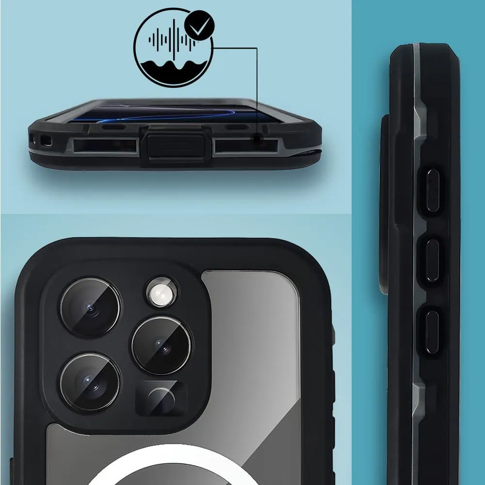 etui do iphone 16 pro max wodoodporne z magsafe, pancerne, przeźroczyste, czarne