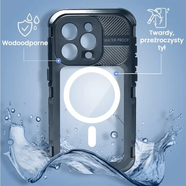 Etui do iPhone 16 Pro TOTAL Protect z Magsafe, wodoodporne, metalowe, przeźroczyste, czarne new (3)