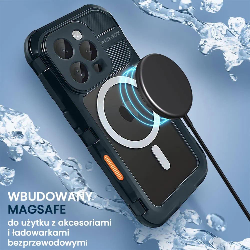 Etui do iPhone 16 Pro TOTAL Protect z Magsafe, wodoodporne, metalowe, przeźroczyste, czarne new (4)