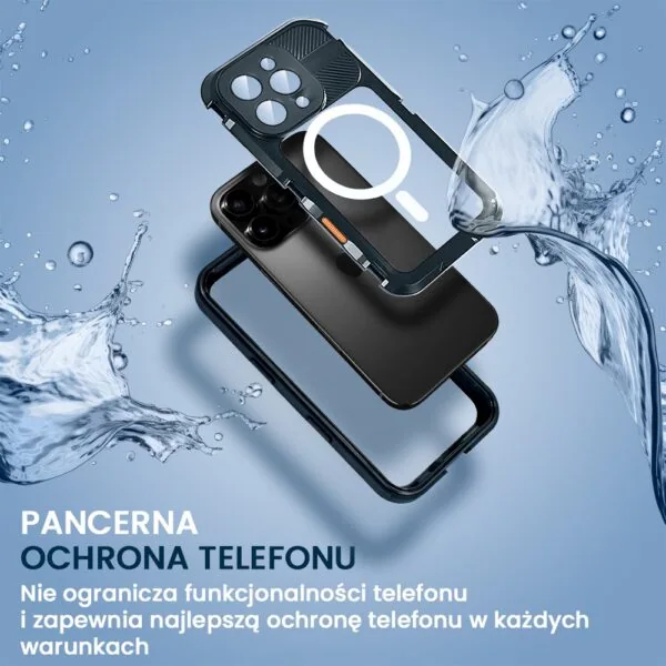 Etui do iPhone 16 Pro TOTAL Protect z Magsafe, wodoodporne, metalowe, przeźroczyste, czarne new (5)