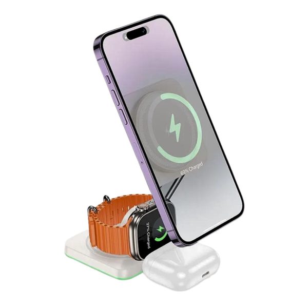 Ładowarka 3w1 z magsafe, iphone, apple watch, airpods, 15w, biała