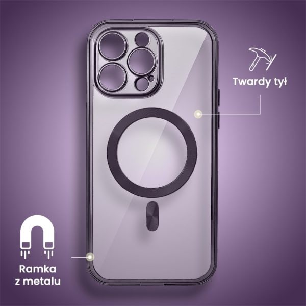 obudowa do iphone 14 pro, podwójna szyba i polerowane aluminium 360° zamykany przód + tył z magsafe, purpurowa