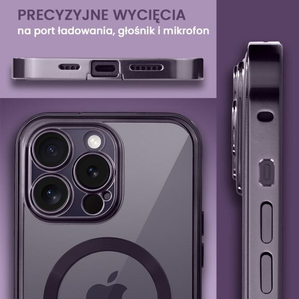 obudowa do iphone 14 pro, podwójna szyba i polerowane aluminium 360° zamykany przód + tył z magsafe, purpurowa