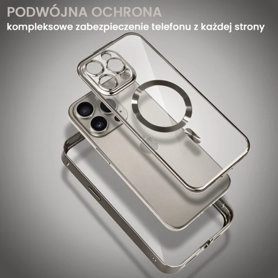 Obudowa do iPhone 15 Pro Max, podwójna szyba i polerowane aluminium 360° zamykany przód + tył z MagSafe, tytanowa pop